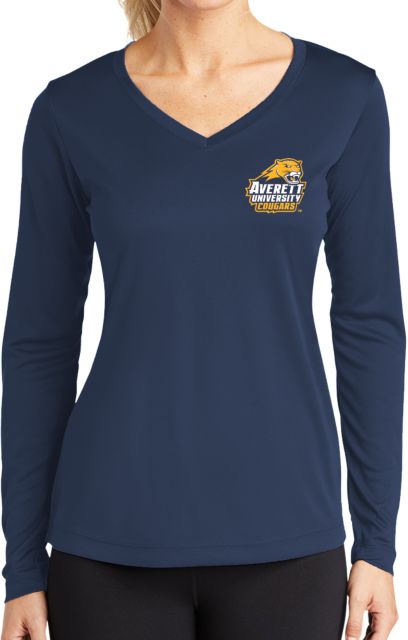 Averett Womens Performance Long Sleeve V Neck Shirt Primary Mark - ONLINE ONLY