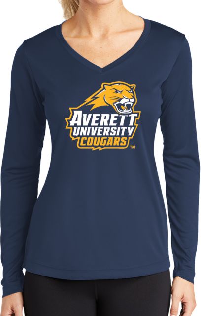 Averett Womens Performance Long Sleeve V Neck Shirt Primary Mark - ONLINE ONLY