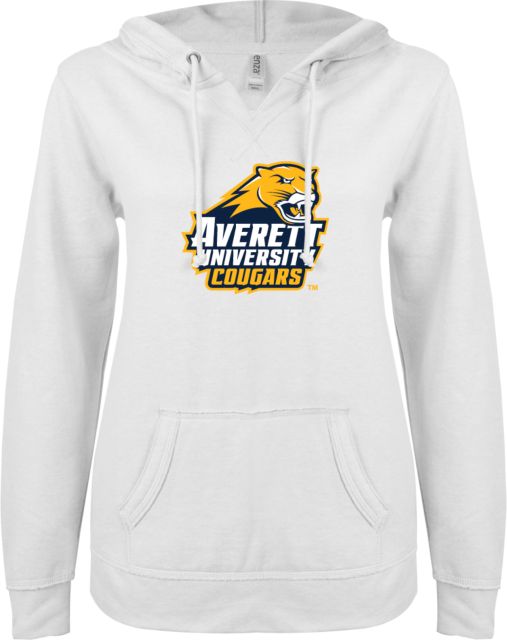Averett ENZA Womens V Notch Raw Edge Fleece Hoodie Primary Mark - ONLINE ONLY
